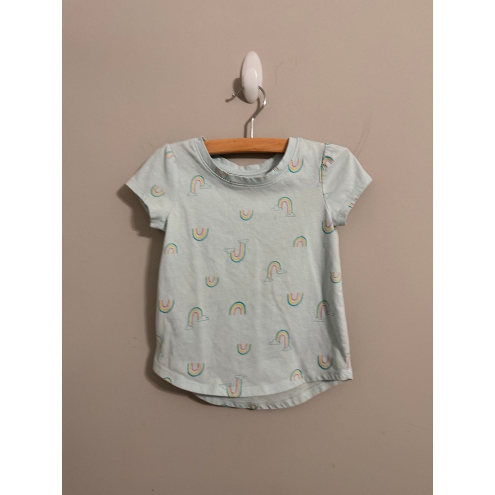 Cat & Jack Rainbow T-Shirt Toddler Girls 5T Blue Short Sleeve Pastel Print